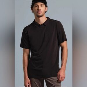 Municipal Polo T-Shirt Short Sleeve Collared Tee in Black w/ Shoulder Logo Large